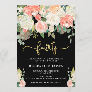Watercolor Floral 40th Birthday Invitation