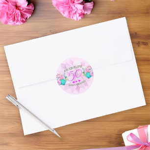 Watercolor Floral 50 and Fabulous Classic Round Sticker