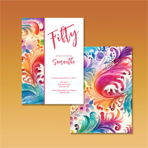 Watercolor Floral 50th Birthday Invitation