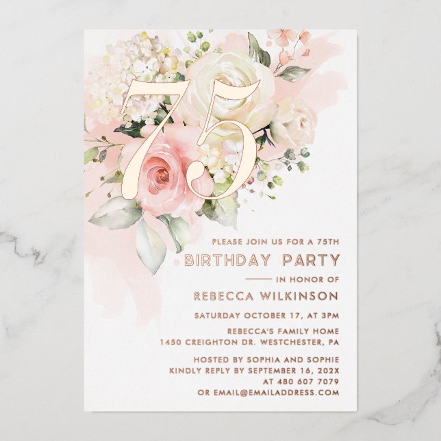 Watercolor Floral 75th Birthday (Front)