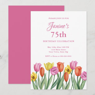 Watercolor Floral 75th Birthday invitations