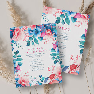 Watercolor Floral 80th Birthday Program Menu