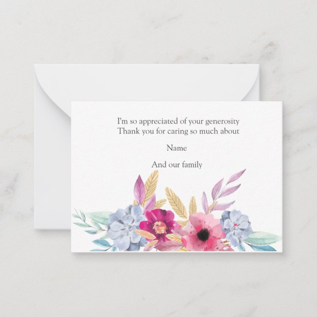 Watercolor Floral After Funeral Thank You Cards (Front)