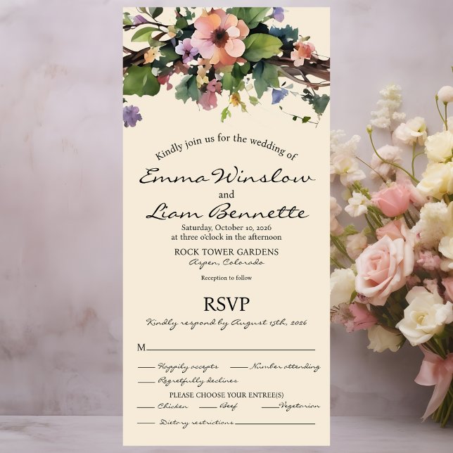 Watercolor floral, All in One Wedding Invite. Invitation (Inside facing)
