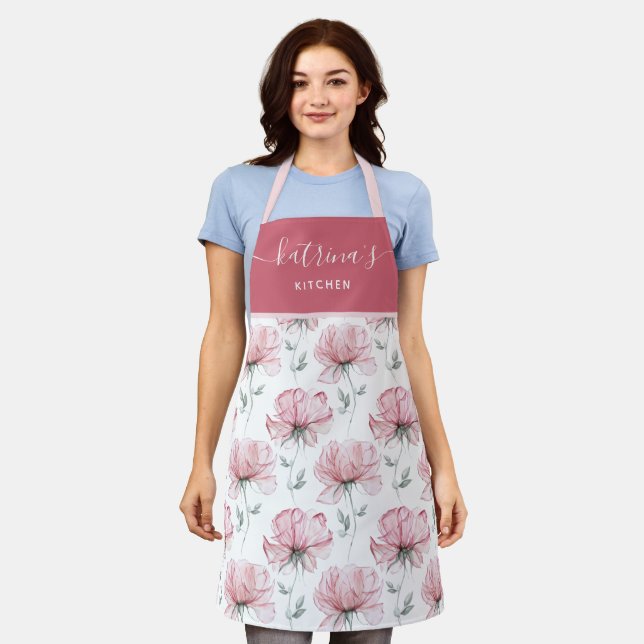 Watercolor Floral All-Over Print Apron (Worn)