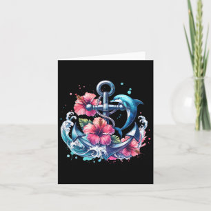 Watercolor Floral Anchor Dolphin Nautical Sea Anim Card