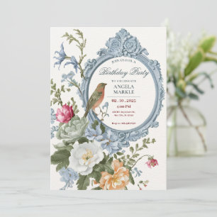 Watercolor floral and bird frame Birthday Invitation