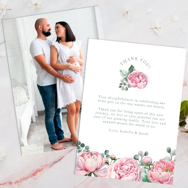 Watercolor Floral and Eucalyptus Greenery Photo Th Thank You Card (Photo Thank You Card)