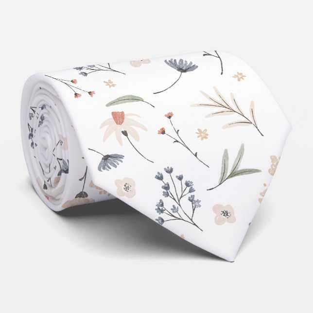Watercolor floral and leafy pattern. Neck tie (Rolled)