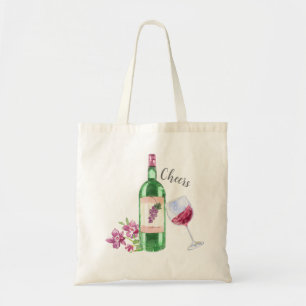 Watercolor Floral and Red Wine Design Tote Bag