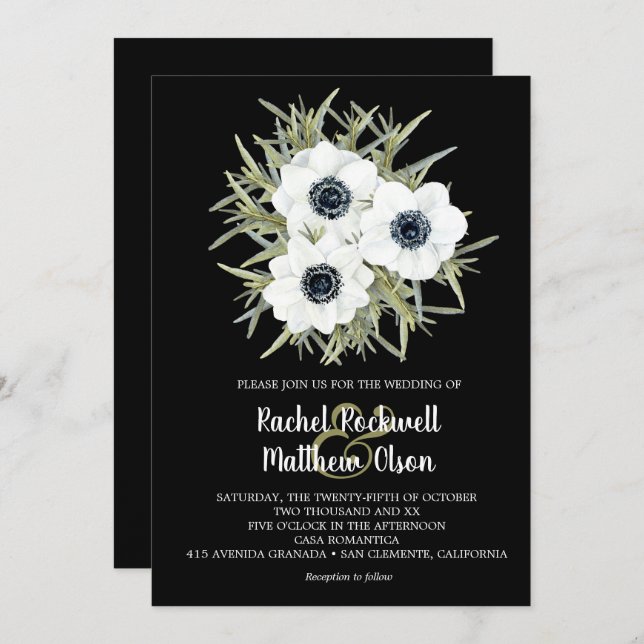 Watercolor Floral Anemone Wedding Invitations (Front/Back)