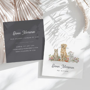 Watercolor Floral Animals   Pet Care Square Business Card
