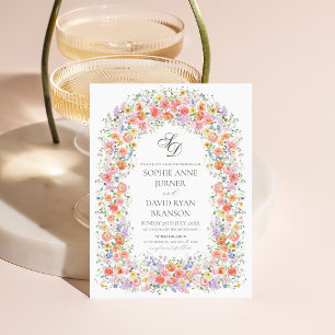 Watercolor Floral Arch Garden Whimsical Wedding Invitation