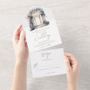Watercolor Floral Arch Wedding Rsvp All In One Invitation