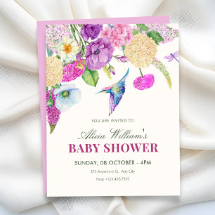Watercolor floral arrangement baby shower invitation