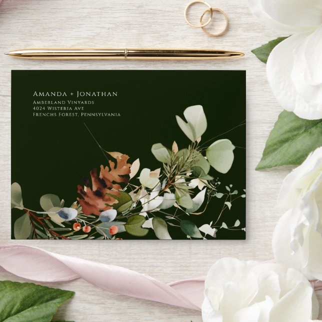 Watercolor Floral Arrangements Green Wedding Envelope (Wedding)
