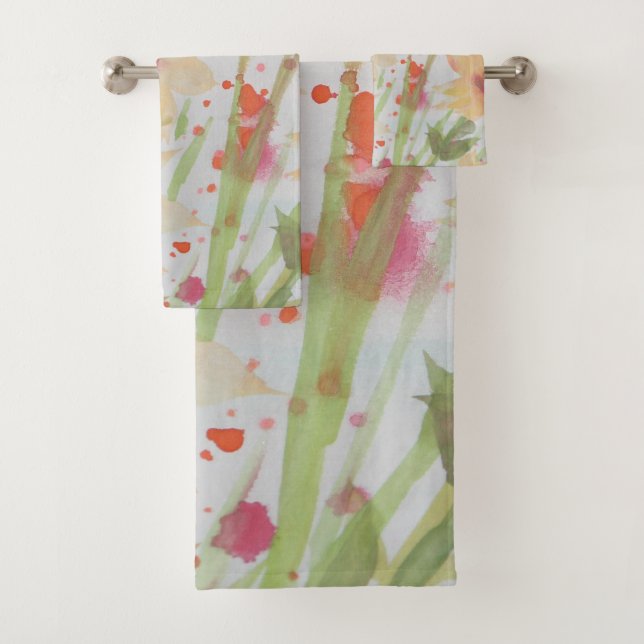 Watercolor Floral Art Bath Towel Set (Insitu)