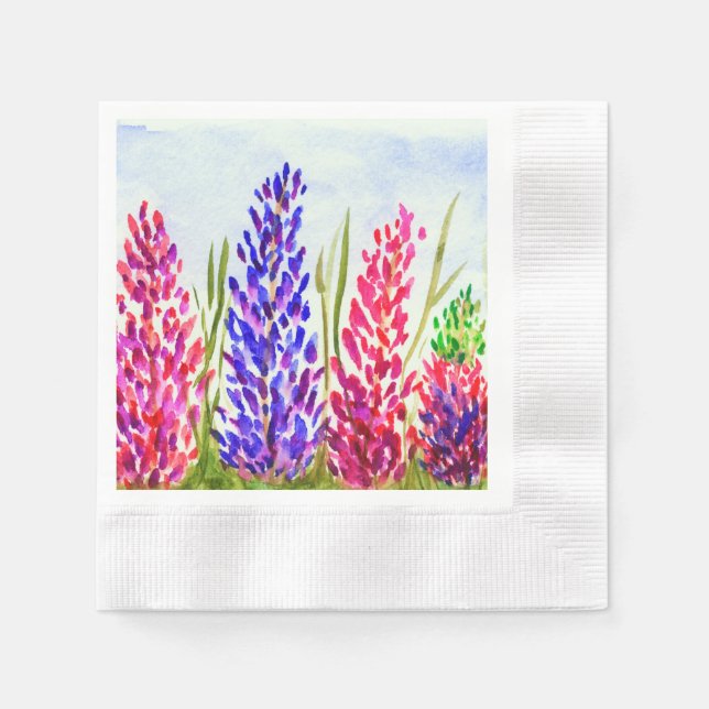 Watercolor Floral Art Lupine Wildflowers Purple Napkin (Front)
