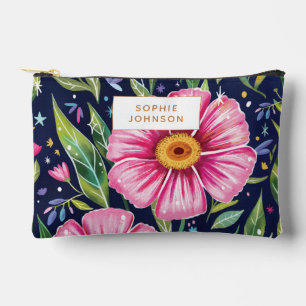 Watercolor Floral Art Pink Botanical Personalised Accessory Pouch