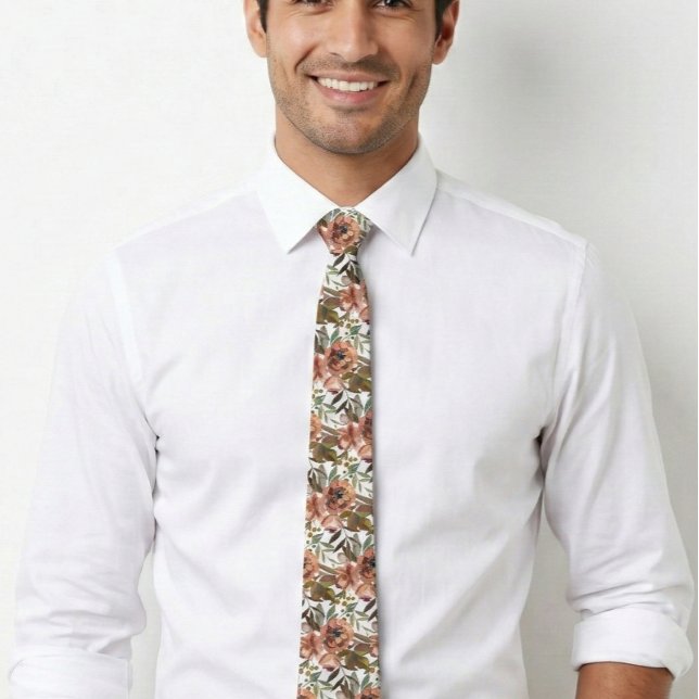 Watercolor Floral Autumn Spice Color Flowers Tie (Creator Uploaded)