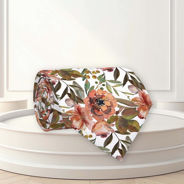 Watercolor Floral Autumn Spice Color Flowers Tie (Creator Uploaded)