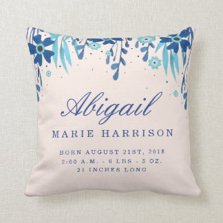 Watercolor Floral Baby Birth Announcement Pillow