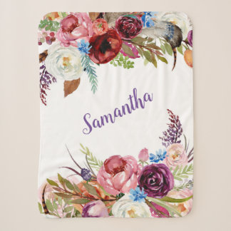 Watercolor Floral Baby Girl Name Sherpa Blanket