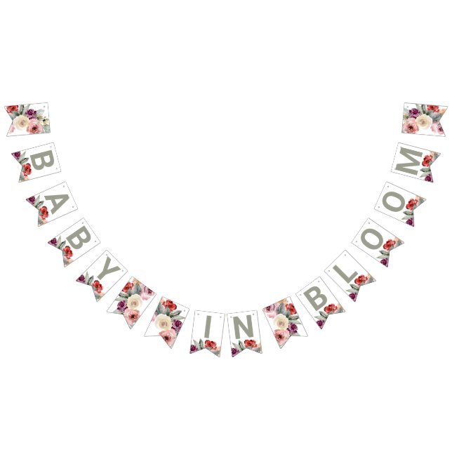 Watercolor Floral Baby In Bloom Baby Shower Bunting (All)