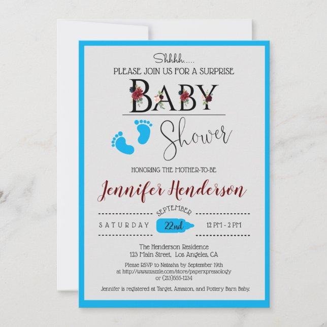 Watercolor Floral Baby Shower for Boy Invitation (Front)