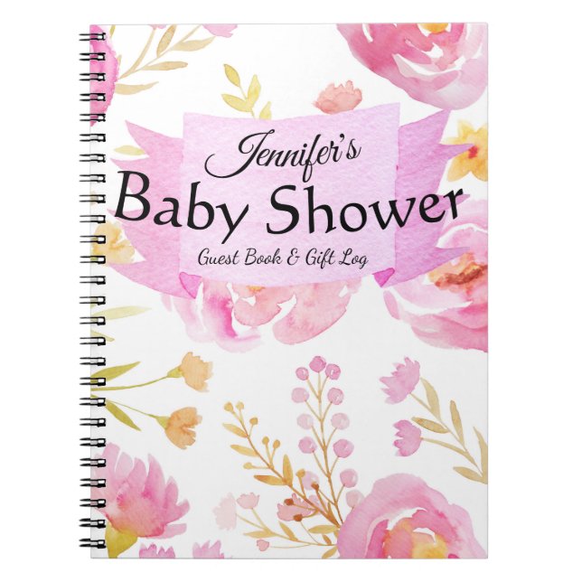 Watercolor Floral Baby Shower Gift Log & Guest Notebook (Front)