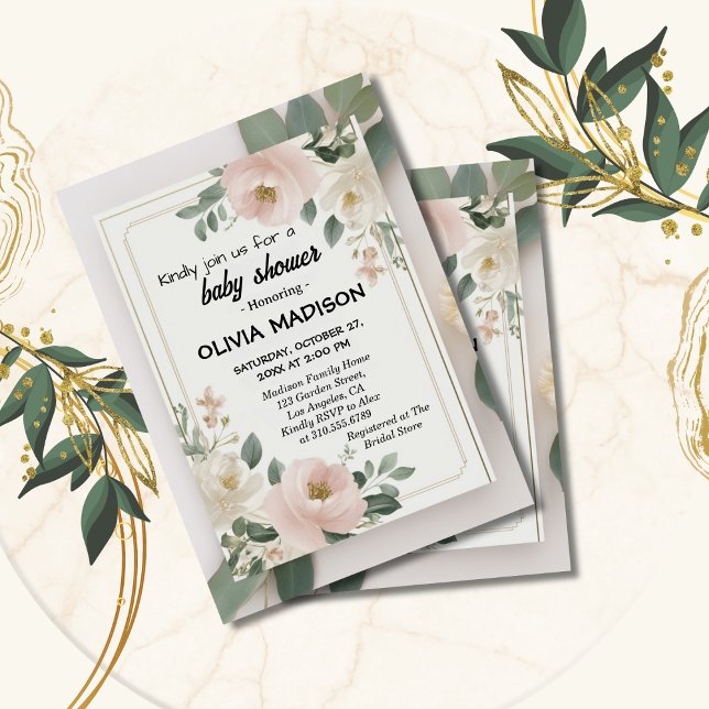 Watercolor Floral Baby Shower Invitation (Creator Uploaded)