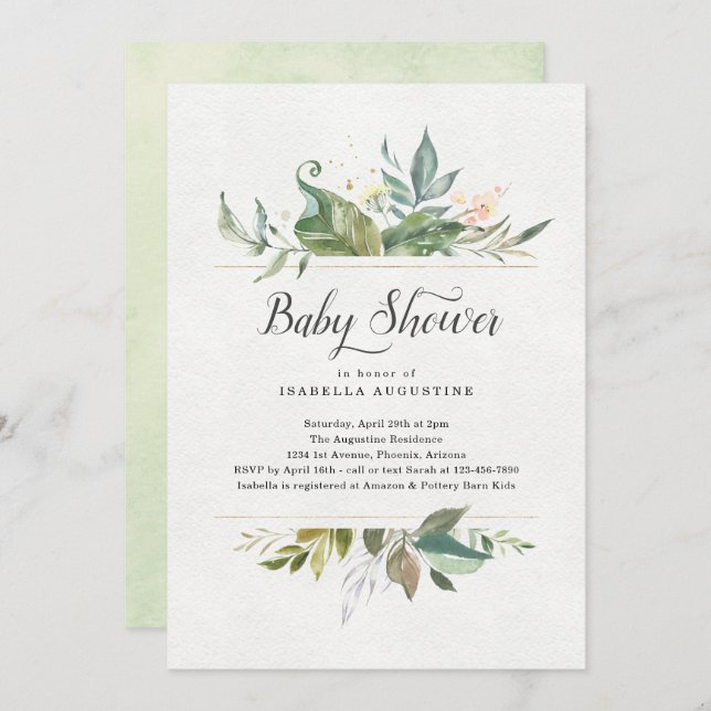 Watercolor Floral Baby Shower Invitation (Front/Back)