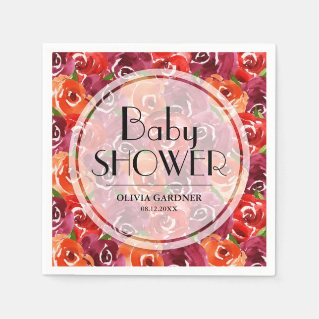 Watercolor Floral Baby Shower Napkin (Front)