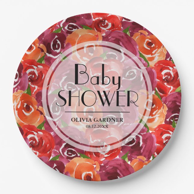 Watercolor Floral Baby Shower Paper Plate (Front)