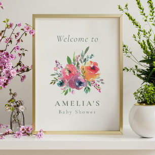 Watercolor Floral Baby Shower Welcome Sign