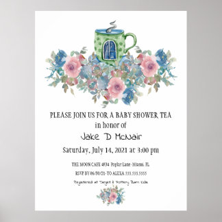 Watercolor Floral Baby Tea Party Invitation Poster