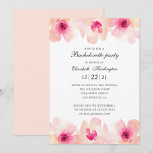 Watercolor floral bachelorette party. Pink flowers Invitation