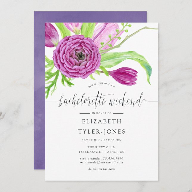 Watercolor Floral Bachelorette Weekend Itinerary Invitation (Front/Back)