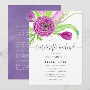 Watercolor Floral Bachelorette Weekend Itinerary Invitation