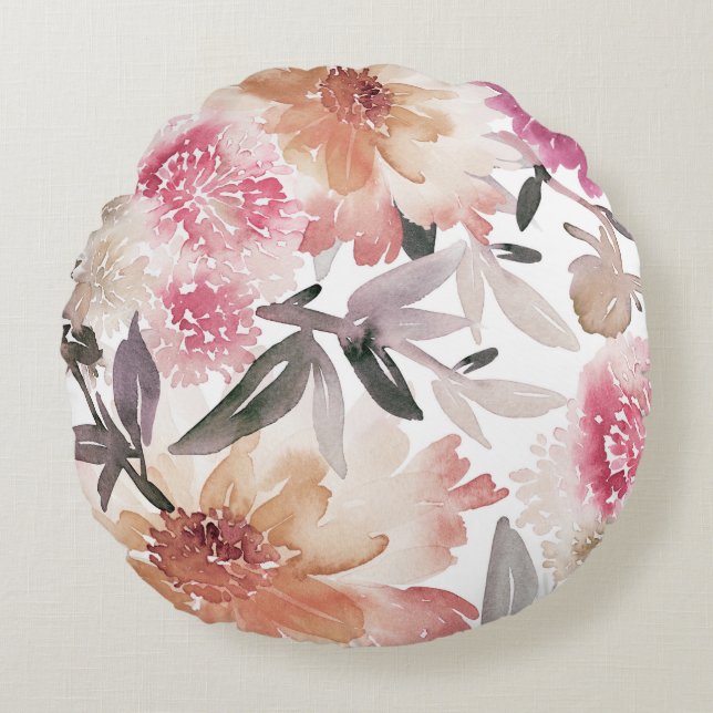 Watercolor floral backgroundpattern,flower,art,flo round cushion (Front)