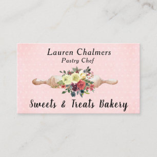 Watercolor Floral Baking Pin Pastry Chef Business Card