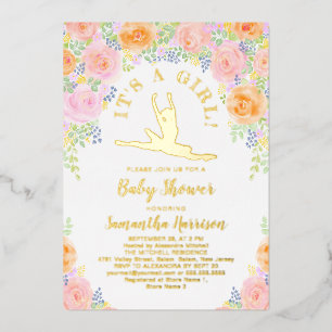 Watercolor Floral Ballerina Baby Shower Pink Gold