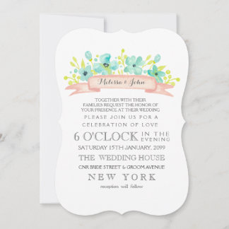 Watercolor Floral Banner Aqua Wedding Invite