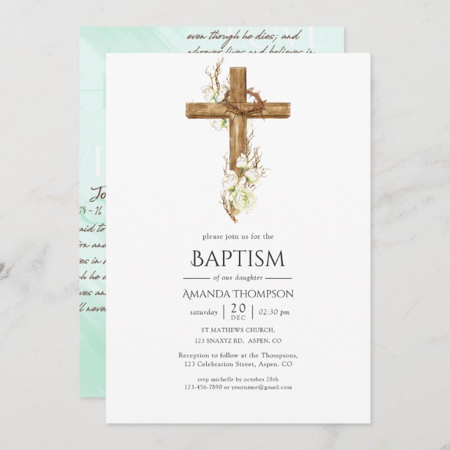 Watercolor Floral Baptism/ Christening/ Dedication Invitation (Front/Back)