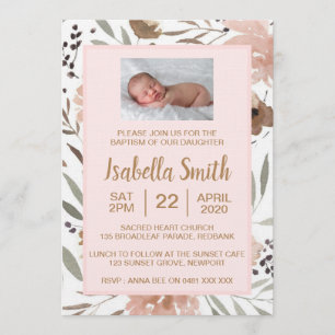 Watercolor floral Baptism / Christening Invitation