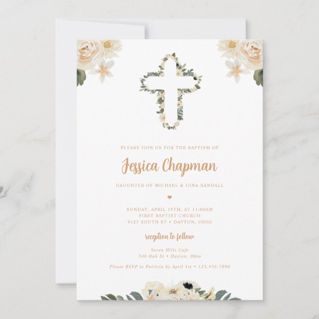 Watercolor Floral Baptism Invitation (Front)
