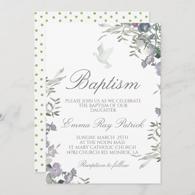 Watercolor Floral Baptism Invitation (Front/Back)