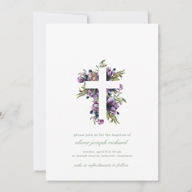 Watercolor Floral Baptism Invitations (Front)
