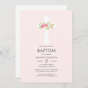 Watercolor Floral Baptism or Christening Invitation