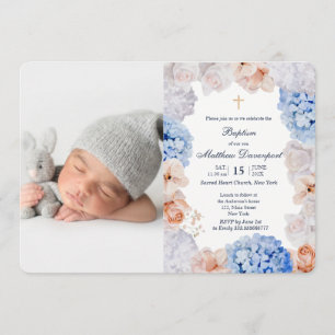 Watercolor Floral Baptism photo invitation